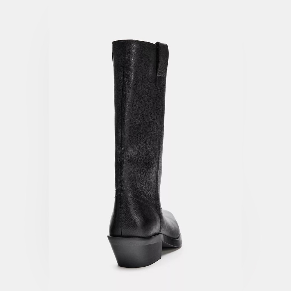 Zara 100% Leather Black Heeled Cowboy Boots sz.7.5 - Picture 9 of 16
